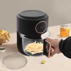 1200W Glass Air Fryer with Digital Display, 360° Viewable Glass Basket, 8 Preset Modes, Temp Range 176 ° F to 392 ° F, Mini Air Fryer for Home Kitchens, Restaurants (Black)