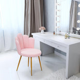Vanity Chair for Makeup Room, Makeup Vanity Chair with Petal Shape, Nordic Style Velvet Chair with Back Support, Golden Legs for Living Room Bedroom Home Office Chair, Computer Pink