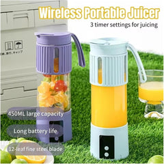 USB Rechargeable Portable Blender Juicer Cup 450ml - Quick Smoothie Maker Home & Travel, Ice Crushing, Easy Clean(Beige Grey-3.7V)