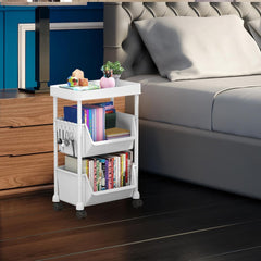 Movable Bookshelf Wheels Rolling Bookcase Storage Cart for Living Room