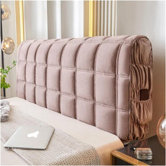 Bed Headboard Cover All-Inclusive Bed Back Protector Cover Thicken Quilted Headboard Cover Super Soft Plush Quilting Bed Head Cover(Champagne,W200 x H70cm)