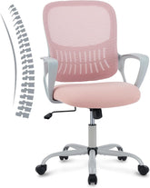 Ergonomic Office Desk Chair, Computer Work Chair with Lumbar Support Adjustable Mid Back Mesh Task Chair Swivel Rolling Chair for Home Office, Adults and Teens (Fixed Armrest, Black)