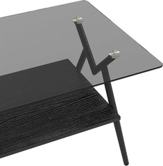 A Rectangular Coffee Table in The Living Room, Modern Metal Legs and Tempered Glass countertops, MDF Board Shelves, and a Coffee Table in The Waiting Room