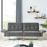 78" Velvet Futon Sofa Bed, Modern Convertible Sleeper Couch Bed with Folded Armrests, Side Pokets, Velvet 2-Seat Futon Sofa, Memory Foam Loveseat for Living Room Small Space Studio Apartment (Navy)