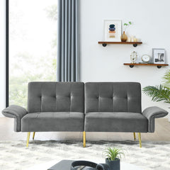 78" Velvet Futon Sofa Bed, Modern Convertible Sleeper Couch Bed with Folded Armrests, Side Pokets, Velvet 2-Seat Futon Sofa, Memory Foam Loveseat for Living Room Small Space Studio Apartment (Navy)