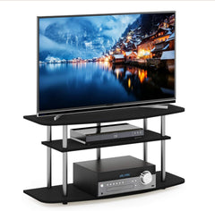 Furinno Turn-N-Tube No Tools 3-Tier Entertainment Center TV Stand for TV up to 32 Inch with Stainless Steel Tubes, White Oak/Chrome