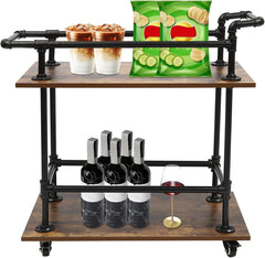 Bar Cart 2 Tier Kitchen Serving Cart with Wheels, Microwave Cart, Drink Cart, Mobile Kitchen Shelf for Dining Room, Living Room