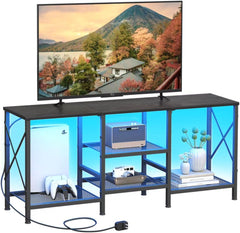 TV Stand for 55 Inch TV, Entertainment Center with 3-Tier Open Shelves, TV Console Table for Living Room, Bedroom, Black