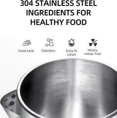 Double Wall Stainless Steel Electric Kettle 900W Automatic Power Off 2L US Plug 110‑130V, Large Capacity for Home with Long Cable for Office (Black)