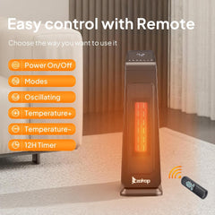 ROVSUN 24IN Electric Space Heater w/Remote & APP Control, 1500W Portable Tower Heater w/Oscillating for Indoor Use, Timer, Adjustable Thermostat, Tip-over & Overheat Protection for Bedroom Living Room