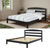 Full Size Bed Frame (78.5 inches), Black Solid Pine Frame with Low-Profile Curved Headboard, Wood Slats | Center Leg Support, No Box Spring Required, Easy Assembly for Bedrooms/Guest Rooms