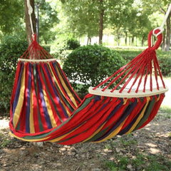 Backyard Patio Hammocks Outdoor Thickened Canvas Outdoor Bent Wooden Stick Hanging Sheet Double Hammock Swing Dormitory Camping Camping Essentials(Red,B)