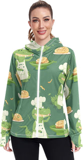 Crocodile Chef Women's UPF 50+ Sunscreen Athletic Jacket Hoodie Full Zip Long Sleeve Sun Shirts