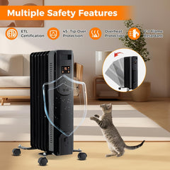 DORTALA 1500W Radiator Heater, Electric Oil Radiant Heater with Remote, Adjustable Thermostat, 12H Timer, Overheat & Tip-Over Protection, Portable Space Heater for Indoor Use, Black