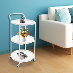 3-Tier Metal Frame Serving Cart with Wheels, Handle Rolling Bar Cart Mobile Serving Cart Storing Tableware, Kitchenware for Kitchen Dining Room Living Room, Beauty Clubs, Spa Clubs White