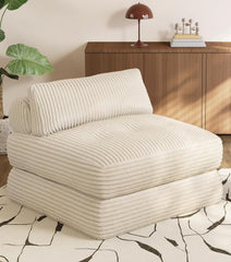 Plush Corduroy Folding Sofa Bed, Free Setup Floor Beds, 34" Boneless Couch for Small Spaces, Corner Chair, Convertible Sleeper Chair, Corner Couch, Foldable Sleeper Sofa Beds, Beige