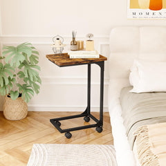 Fixwal C Table, C Shaped Side Table, Small End Table Living Room with Adjustable Feet, TV Tray for Couch, Bedroom, Bedside, Black