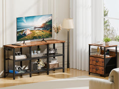 Furologee TV Stand, Small Media Console Table with 3-Tier Storage Shelves, Industrial Entertainment Center for TVs up to 50 Inch, Television Stands for Living Room, Bedroom, Rustic Brown