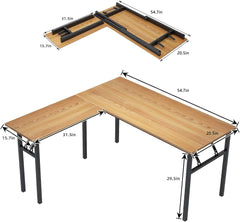 DlandHome Reversible L-Shaped Desk Large Corner Desk Folding Table Computer Desk Home Office Table Computer Workstation,Retro-N