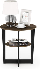Furinno Jaya Side Table, 2-Tier Round End Table with Oval Tabletop, Night Stand, Bedside Table with Open Shelf, for Living Room, Bedroom, White