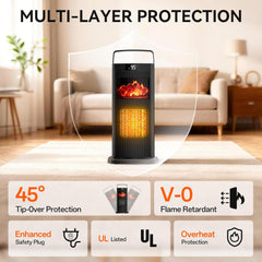 Space Heater for Indoor Use, 1500W Portable 13.78" Electric Heater with Thermostat, Fast Heating, 45° Oscillation, 12H Timer, Quiet & Safe 3D Flame Fireplace Ceramic Heater for Bedroom Office Home