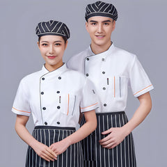Customized Chef Coat Embroidered Name Chef Uniform Unisex Short Sleeves Cook Jacket Kitchen Canteen Work Clothes