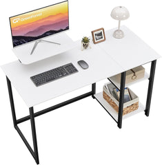GreenForest 40 inch Home Office Desk with Power Outlets + Computer Desk with Monitor Stand,47 inch Home Office Desk with Reversible Storage Shelves, White