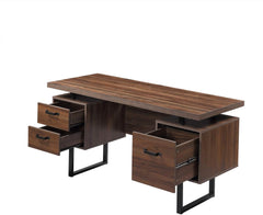 Industrial Metal Computer Desk with 5-Tier Bookshelf, Home Office Computer Desk L-Shaped Corner Table, Rotating Computer Table with Lockable Casters, Four Installation Methods (Black 019)