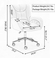 Velvet Office Desk Chair for Home Office, Makeup Vanity Chair for Bedroom Modern Swivel Rolling Chair for Women, Adjustable Height, Velvet Fabric 360 Swivel Home Office Chair (Ivory)