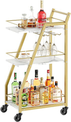 Bar Cart, Gold Bar Cart for The Home, Vinyl Record Holder, Holds 80-100 L Record Storage Rack, BC03DW-CJ06DW