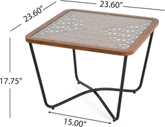 Christopher Knight Home Lyle Living Room Modern Industrial Square Coffee Table, Glass Top Sofa Table with Wooden Edge+Metal Leg,Cafeteria End Table,Multipurpose Side Table for Home Office,Brown+Black