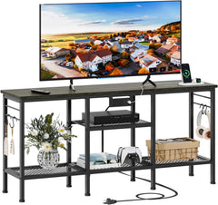 Furologee TV Stand with Power Outlets, Entertainment Center with Open Storage Shelves for TVs up to 55 Inch, Media Console Table with Soundbar Shelf for Living Room, Bedroom, Rustic Brown