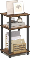 Furinno Turn-N-Tube Side Table, 3-Tier End Table with Open Shelf, Toolless Assembly Night Stand, Bedside Table, for Living Room, Bedroom, Brown Walnut