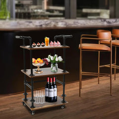 Serving Cart on Wheels, Industrial Bar Carts 3 Tier Home Kitchen Carts, Wine Rack Carts Storage Modern Wine Tea Rolling Carts