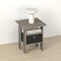 OTA End Table, Side Table, Nightstand with Bin Drawer, for Living Room, Bedroom, Dark Limed Oak/Black