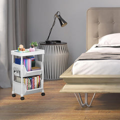 Movable Bookshelf Wheels Rolling Bookcase Storage Cart for Living Room