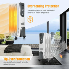 GOFLAME Electric Oil Filled Radiator Heater with Wheels, Portable Space Heater with Adjustable Thermostat, Tip-over & Overheated Protection, Energy Saving Mini Heater for Home and Office, 1500W