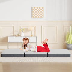 4 inch Tri Fold Folding Mattress Memory Foam Mattress Topper Portable Foldable Mattress Topper for Camping, Guest, Floor RV, CertiPUR-US Certified, with Washable Cover, Easy Storage, Twin XL