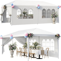 10'x20' Outdoor Canopy Tent - Heavy Duty Patio Camping Gazebo Shelter Party Wedding BBQ Events with 6 Side Removable Walls, White