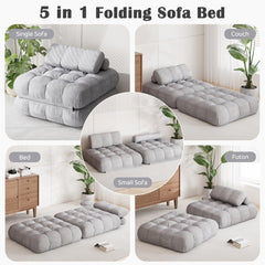 Folding Futon Sofa Bed, Single Size Convertible Sleeper Chair Bed with Pillow, Comfy Foldable Floor Mattress, Portable Fold Out Lounge Couch for Living Room Bedroom - White