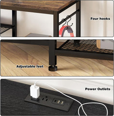 YGEOMER Entertainment Center for 55 inch TVs, TV Stand with Power Outlet and Open Storage Shelves, TV Media Console Table for Living Room and Bedroom,Black