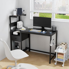 Computer Desk with Power Outlet & Storage Shelves, Study Writing Table with USB Ports Charging Station, Desk Workstation for Home Office, Black