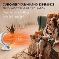 2-in-1 Heater Fan Combo, Air Circulator Fan with Remote Control, 55° Auto Oscillating Cooling Desk Fan, Tip-Over & Overheat Protection, Portable Space Heater for Bedroom Office