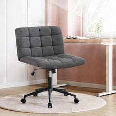Ivory White Sherpa Office Chair Armless, 360° Swivel Rolling Computer Chair, Ergonomic Desk Chair with Lumbar Support & Adjustable Height for Cross-Legged Sitting, Office, Vanity (Sherpa)