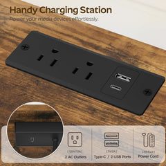 Floating TV Stand with Power Outlet, Wall Mounted Media Console for TVs up to 50 Inch, Entertainment Center with Storage, for Living Room, Bedroom, Rustic Brown and Black DS04UBR