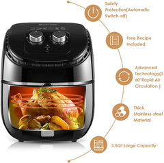 COSTWAY Air Fryer 3.5Qt 1300W Electric Hot Oil-Less Oven Cooker, UL Certified, Dishwasher Safe, with Smart Time&Temperature Control, Non Stick Fry Basket, Auto Shut Off (Black)