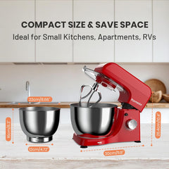 Electric Kitchen Stand Mixer: 380W 8-Speed Tilt-Head Household Food Mixer - 4.75-Qt 304 Stainless Steel Bowl with Cover & Egg Whisk & Dishwasher Safe Dough Hook & Flat Beater, Red