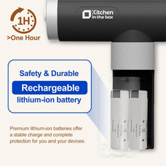 Kitchen in the box Cordless Rechargeable Hand Mixer for Kitchen, Portable Handheld Electric Mixer with Beaters, Whisks, 6-Speed Digital Display, Charging Base and USB-C Charge Cable (Pearl White)