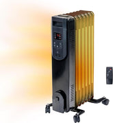 Comfort Zone 1500W Oil-Filled Radiator Heater – Portable Electric Space Heater with Remote, Digital Display, Adjustable Thermostat, Tip-Over & Overheat Protection, No Refill Needed, Black