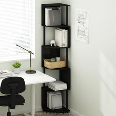 Furinno Basic Book Shelf, 4-Tier Bookshelf, Bookcase with Corner Shelf, 12 x 12 x 57.1, for Living Room, Bedroom, Home Office, Espresso